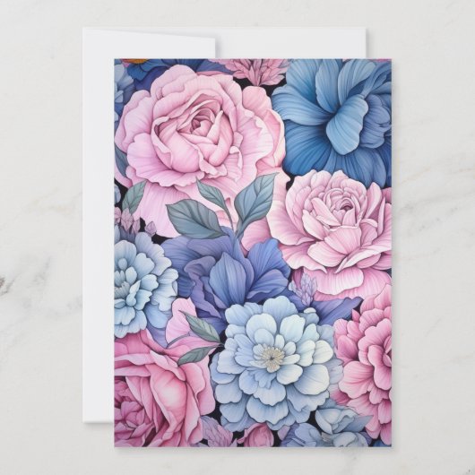 Dusty Blue en Blush Bloemen Bruiloft Kaart (Achterkant)