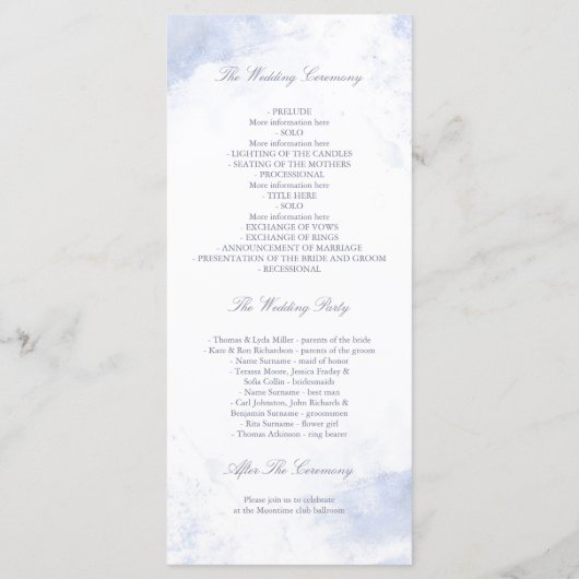 Dusty Blue en Blush bruiloft programma's (Achterkant)