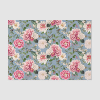 Dusty Blue en Blush Country Floral Pattern Tissuepapier