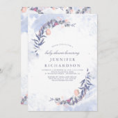 Dusty Blue en Blush Floral Baby shower Kaart (Voorkant / Achterkant)