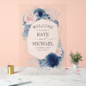 Dusty Blue en Blush Floral bruiloft Welkom Acryl Bord (Huwelijk)