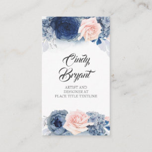 Dusty Blue en Blush Pink Flowers Elegant Stijlvol Visitekaartje