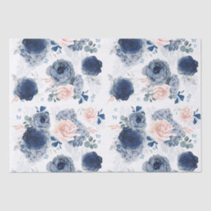 Dusty Blue en Blush Pink Flowers Elegant Tissuepapier