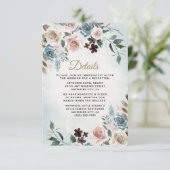 Dusty Blue en Blush Pink Mauve Floral Wedding Informatiekaartje (Staand voorkant)