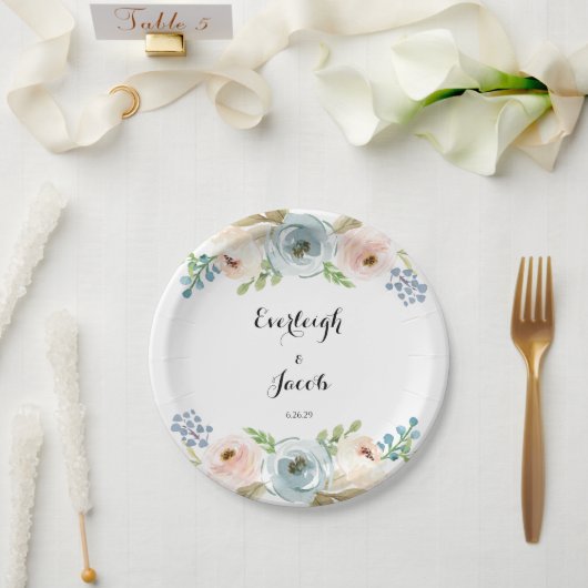 Dusty Blue en Blush Pink Wedding Papieren Bordje (Huwelijk)