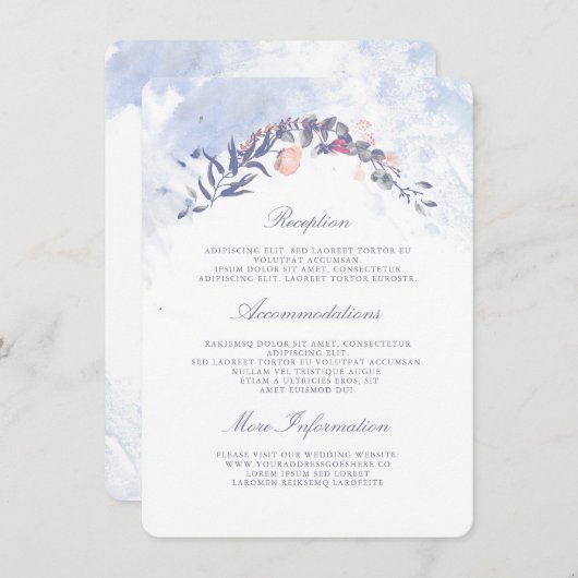 Dusty Blue en Blush Wedding Informatie Gast Informatiekaartje (Voorkant / Achterkant)