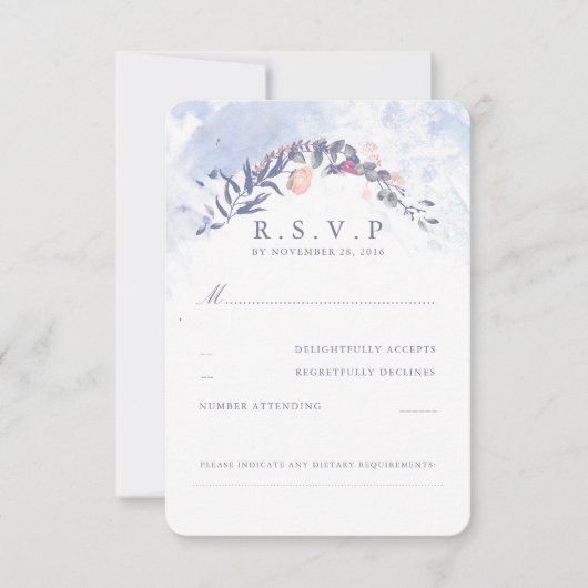 Dusty Blue en Blush Wedding RSVP (Voorkant)