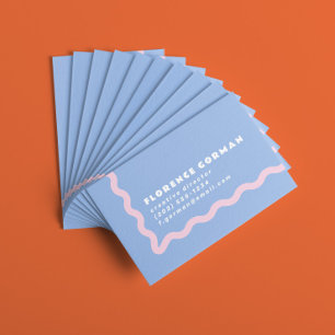 Dusty Blue en Bord Pink Wavy Lijst Visitekaartje
