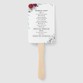 Dusty Blue en Bourgondië Floral bruiloft programma Handwaaier (Achterkant)