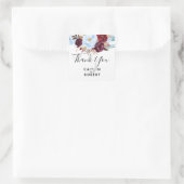 Dusty Blue en Bourgondische bloemen Elegant Dank u Vierkante Sticker (Tas)
