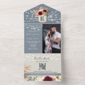 Dusty Blue en Bourgondische bruiloft QR-code All In One Uitnodiging (Binnen)