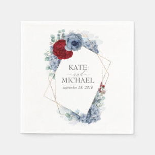 Dusty Blue en Burgundy Red Flowers Wedding Servet
