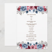 Dusty Blue en Burgundy Wedding Invitation Kaart (Voorkant / Achterkant)