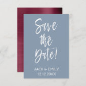 Dusty Blue en Cranberry Sla de datum op Save The Date (Voorkant / Achterkant)