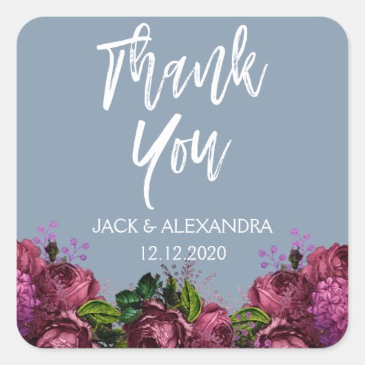 Dusty Blue en Cranberry Thank You Envelope Seal Vierkante Sticker (Voorkant)