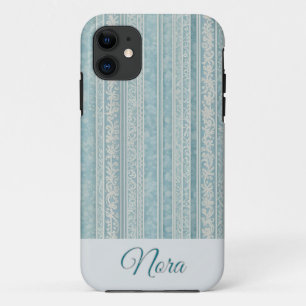 Dusty Blue en Cream Stripes gepersonaliseerd iPhone 11 Hoesje