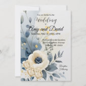 Dusty Blue en crème bruiloft uitnodiging (Voorkant)