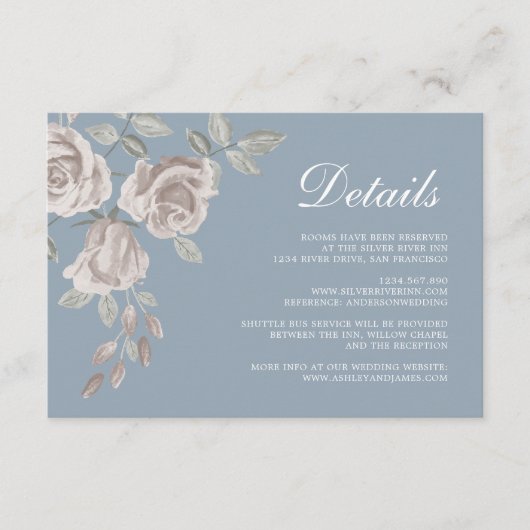 Dusty Blue en Dusty Roos Wedding Details Informatiekaartje (Voorkant)