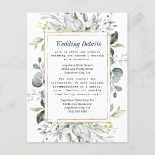 Dusty Blue en Gold Elegant Rustic Floral Wedding Informatiekaartje