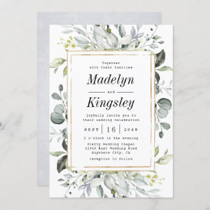 Dusty Blue en Gold Elegant Rustic Floral Wedding Kaart