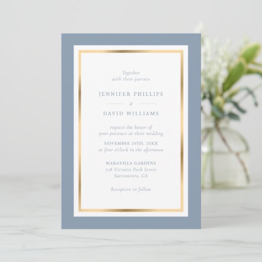 Dusty Blue en Gold Elegant Wedding Kaart (Staand voorkant)