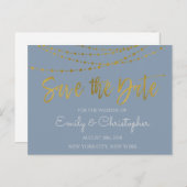 Dusty Blue en Gold Foil Bewaar de datum Aankondigingskaart (Voorkant / Achterkant)
