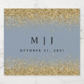 Dusty Blue en Gold Glitter Wedding Sparkling Wijnetiket (Enkel label)