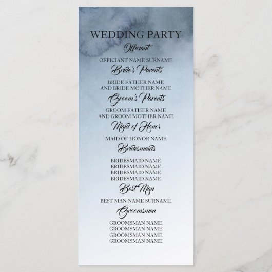 Dusty Blue en Gold huwelijksprogramma's Programma (Achterkant)