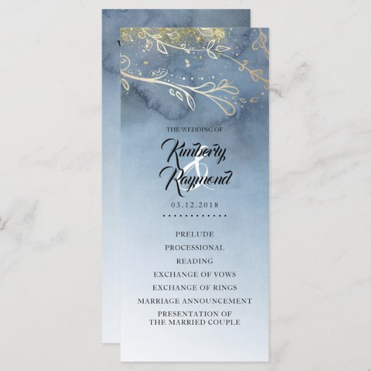 Dusty Blue en Gold huwelijksprogramma's Programma (Voorkant / Achterkant)