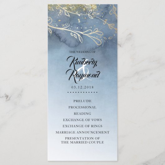 Dusty Blue en Gold huwelijksprogramma's Programma (Voorkant)