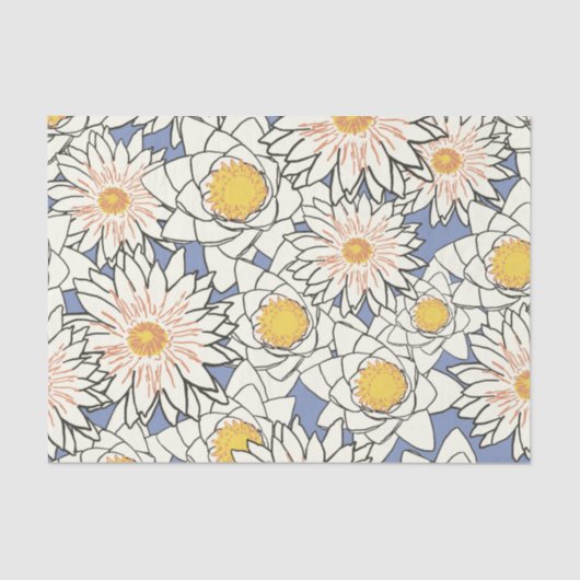 Dusty Blue en Gold Large Flowers Tissuepapier (Voorkant)