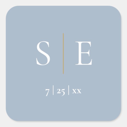 Dusty Blue en Gold Monogram Weddenschap Vierkante Sticker (Voorkant)