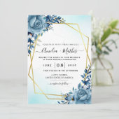 Dusty Blue en Gold Spring Waterverf Floral Kaart (Staand voorkant)