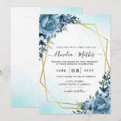 Dusty Blue en Gold Spring Waterverf Floral Kaart (Voorkant / Achterkant)