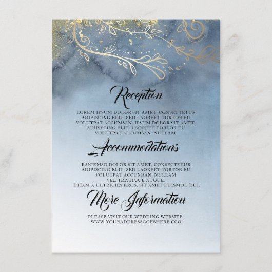 Dusty Blue en Gold trouwinformatie Informatiekaartje (Voorkant)