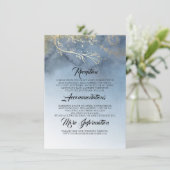 Dusty Blue en Gold trouwinformatie Informatiekaartje (Staand voorkant)