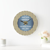 Dusty Blue en Gold Wedding Jubileum geometrisch Grote Klok (Huis)