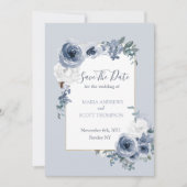 Dusty Blue en Gray Floral Botanical Wedding Save The Date (Voorkant)