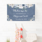 Dusty Blue en Gray Floral Botanical Wedding Spandoek (Insitu)