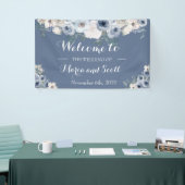 Dusty Blue en Gray Floral Botanical Wedding Spandoek (Beurs)
