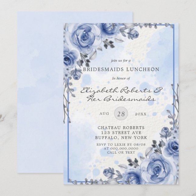 Dusty Blue en Gray Peony Bridesmaids Luncheon (Voorkant / Achterkant)