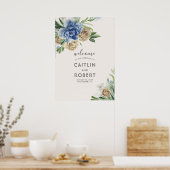 Dusty Blue en Ivory Flowers Poster (Keuken)