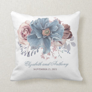 Dusty Blue en Mauve Floral Elegante Waterverf Kussen