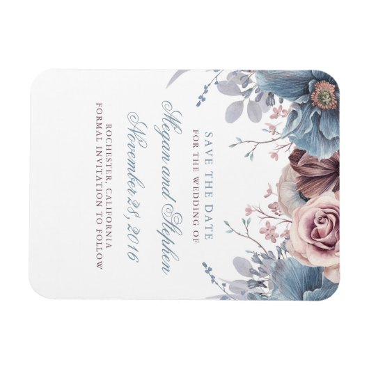 Dusty Blue en Mauve Floral Save the Date Magneet (Horizontaal)