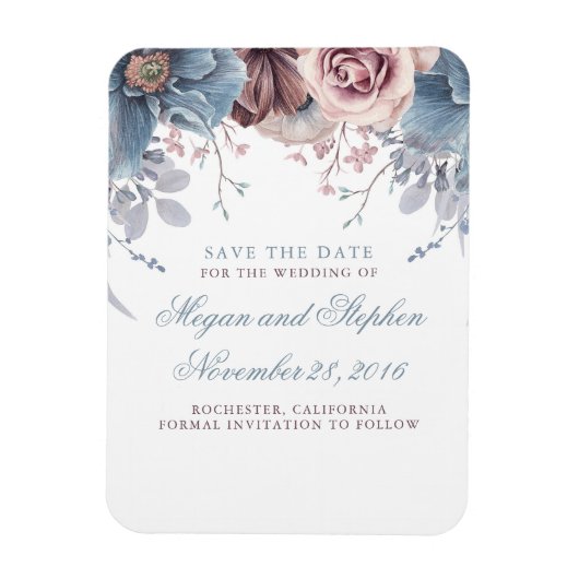 Dusty Blue en Mauve Floral Save the Date Magneet (Verticaal)