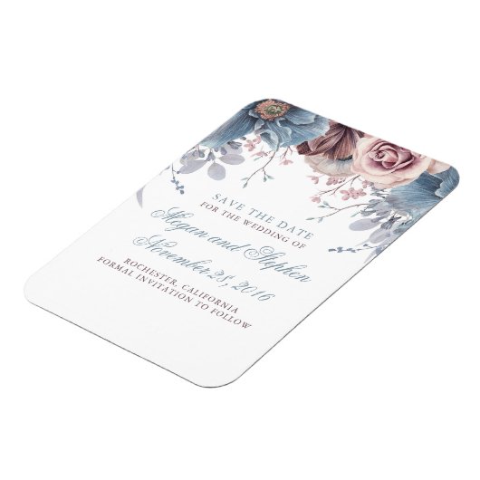 Dusty Blue en Mauve Floral Save the Date Magneet (Linkerzijde)
