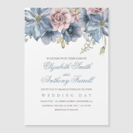 Dusty Blue en Mauve Waterverf Floral Wedding Magnetische Uitnodiging