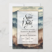 Dusty Blue en Mocha Brown Mountains bruiloft Save The Date (Voorkant)