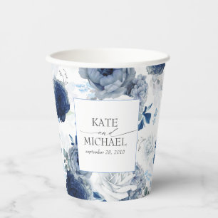 Dusty Blue en Navy Blue Floral Botanical Papieren Bekers