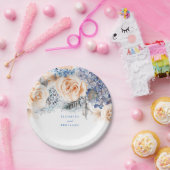 Dusty Blue en Peach Bloemen Elegante bruiloft Papieren Bordje (Feest)